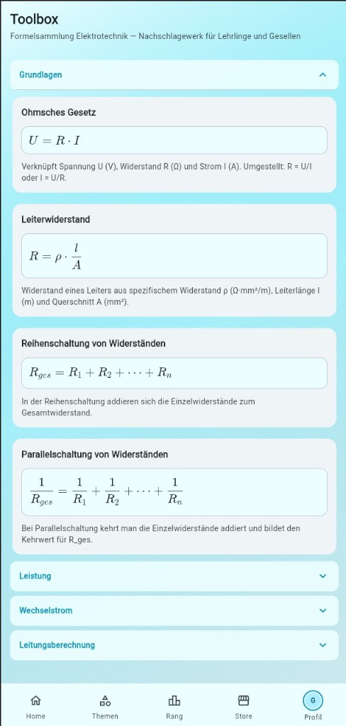 E-Campus Toolbox mit Formelsammlung Elektrotechnik
